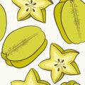 Fruit seamless pattern with green carambola