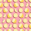 Fruit seamless pattern, lemons with shadow on pink background. Summer vibrant design. Exotic tropical fruit. Colorful vector Royalty Free Stock Photo