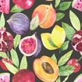 Fruit seamless pattern mixture of orange,kiwi slices, strawberry, summer composition of fruits and vitamins, orange