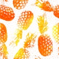 Fruit seamless pattern. Pineapple background for design summer prints. Repeating watercolor fruits texture. Reflection orange anan