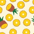 Fruit seamless pattern, pineapple halves and slices on light yellow background. Summer vibrant design. Exotic tropical fruit Royalty Free Stock Photo