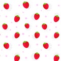 Fruit seamless pattern of red strawberry with pink polkadot