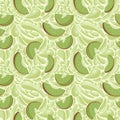 Fruit seamless pattern for textile products, kiwi pieces with juice splashes, kiwi smoothie in a flat style.