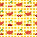 Fruit seamless pattern with watermelon and cherry