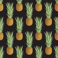 Fruit seamless pattern with whole ripe pineapples Royalty Free Stock Photo