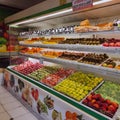 A fruit section in a store with a sign that says & x22; we are here & x22;