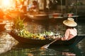 Fruit seller in wooden boat Royalty Free Stock Photo