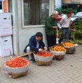 Traditional Fruit sellers at chongqing market, China 