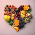 fruit in the shape of a heart with pink background Royalty Free Stock Photo