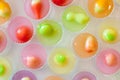 Fruit Shaped Mung Beans in Jelly close up in white foam dish, Wun Look Choup Thai sweets