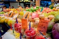 Fruit shop at La Boqueria market at Barcelona Royalty Free Stock Photo