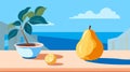 Serene Oceanic Vistas: Pear And Lemon Table Illustration