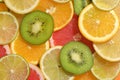 Fruit Slices Background With Lemon, Lime, Kiwi, Orange