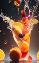 Fruit slices with water splashes and drops on a black background Royalty Free Stock Photo