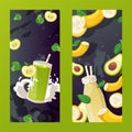 Fruit smoothie cafe banner, summer cocktail menu, vector illustration