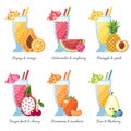 Fruit smoothie (juice) in big glasses vector concept. Menu element for cafe or restaurant. Modern flat design.