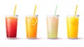 Fruit smoothies, colourful selection of fruit drinks