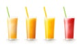 Fruit smoothies, colourful selection of fruit drinks