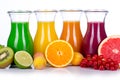 Fruit smoothies in different colours with fruits