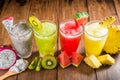 Fruit smoothies with dragon fruit, kiwi, watermelon, Pineapple o Royalty Free Stock Photo