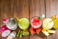 Fruit smoothies with dragon fruit, kiwi, watermelon, Pineapple o Royalty Free Stock Photo