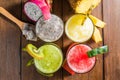 Fruit smoothies with dragon fruit, kiwi, watermelon, Pineapple o Royalty Free Stock Photo