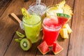 Fruit smoothies with dragon fruit, kiwi, watermelon, Pineapple o Royalty Free Stock Photo