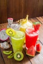 Fruit smoothies with dragon fruit, kiwi, watermelon, Pineapple o Royalty Free Stock Photo