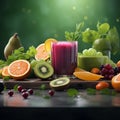 Fruit smoothies in a glass with fresh fruits on a dark background Royalty Free Stock Photo