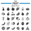 Fruit solid icon set, food symbols collection