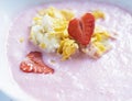 Fruit soup with strawberry cottage cheese and corn flakes Royalty Free Stock Photo