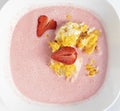 Fruit soup with strawberry cottage cheese and corn flakes Royalty Free Stock Photo