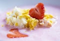 Fruit soup with strawberry cottage cheese and corn flakes Royalty Free Stock Photo