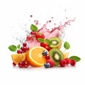 Fruit splashes of juice, Mint, orange, strawberry, bright colors