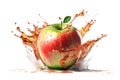 Fruit splashing of juice with apple with a splash of water on white background, Generative AI Royalty Free Stock Photo