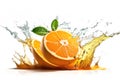 Fruit splashing of juice with orange with a splash of water on white background, Generative AI Royalty Free Stock Photo