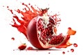 Fruit splashing of juice with pomegranate with a splash of water on white background, Generative AI Royalty Free Stock Photo