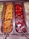 Fruit in stainless steel pans on food bar Royalty Free Stock Photo