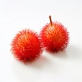 Bold And Vibrant: Two Spiky Mounds Of Red Fruits On White Background