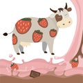 Fruit strawberry chocolate milk cow milk splash Vector Illustration