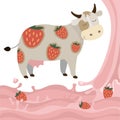 Fruit strawberry milk splash milk cow Vector Illustration Royalty Free Stock Photo
