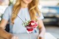 Fruit strawberry sorbet with mint in a bowl Royalty Free Stock Photo
