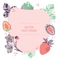 Fruit strawberry text frame hand drawn flat template. Vector design with botanical illustration of red strawberry. For business, Royalty Free Stock Photo