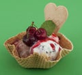 Fruit sundae with cherry on waffle Royalty Free Stock Photo