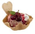 Fruit sundae with cherry on waffle Royalty Free Stock Photo