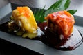 Fruit Sushi is a combination from dessert meat diet ingredient have mango and strawberry
