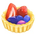 Fruit tart with berries crayon illustration Royalty Free Stock Photo
