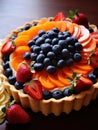 a fruit tart with blueberries and strawberries