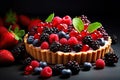 Fruit tart with vibrant berries tasty dessert background