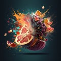 Fruit Taste Explosion, Scattering Flying Different Fruits, Abstract Generative AI Illustration